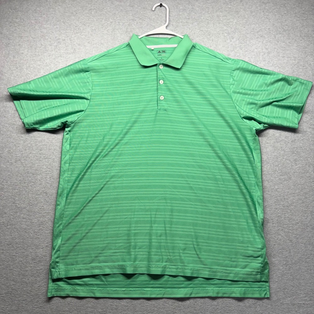 Adidas ClimaCool Mens Golf Polo Shirt XL‎ Green Striped Short Sleeve Performance